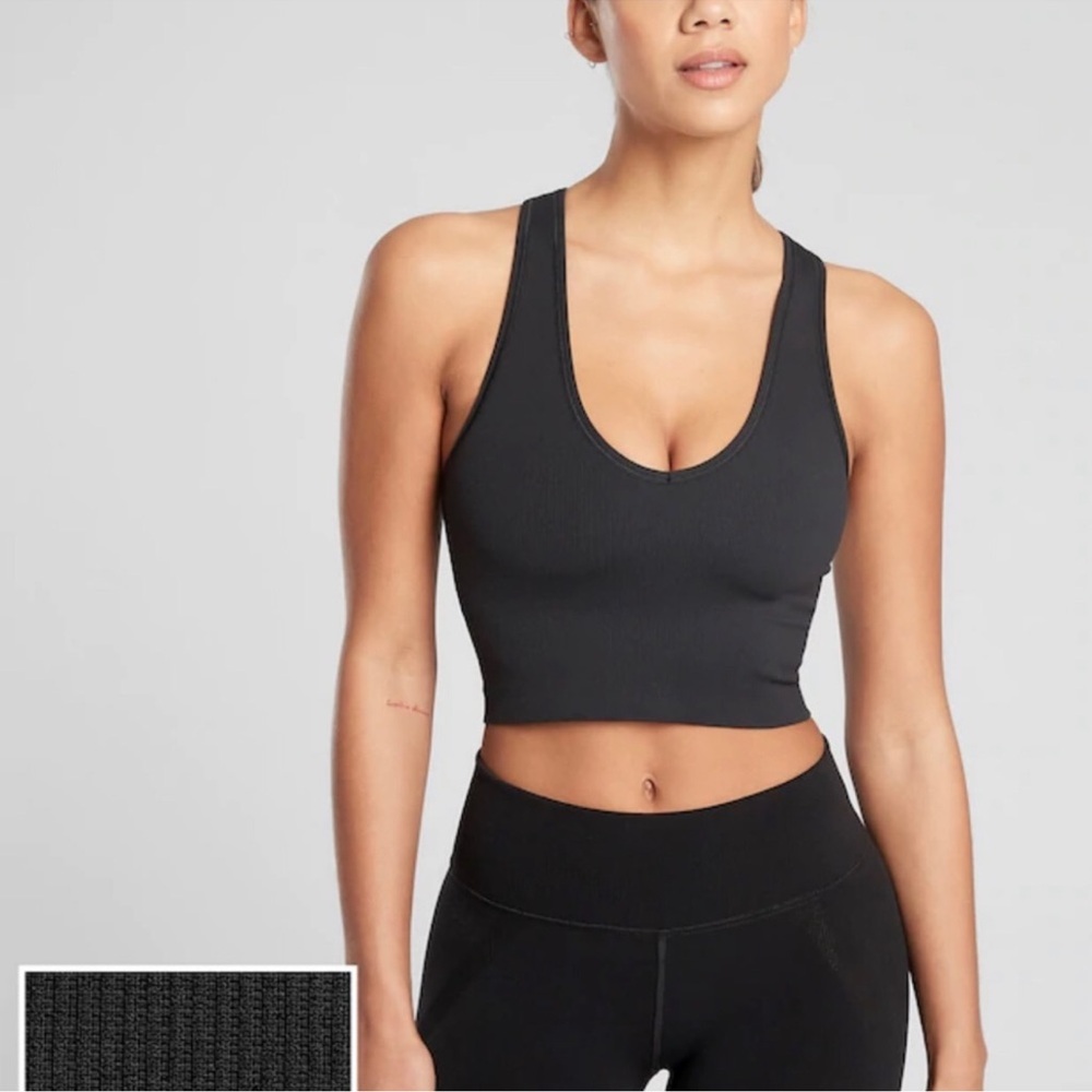 NWOT!! Athleta "Aurora" Black V-Neck Ribbed Crop Tank